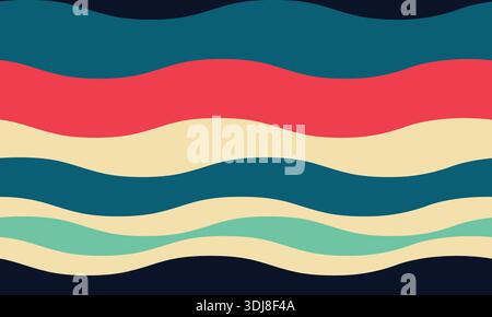 Vibrant, wavy abstract background in a retro style.  Perfect for website banners, social media posts, or print designs.  Evokes feelings of calmness, Stock Vector