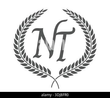 Initial letter N and T, NT monogram logo design with laurel wreath. Luxury emblem with calligraphy font. Stock Vector