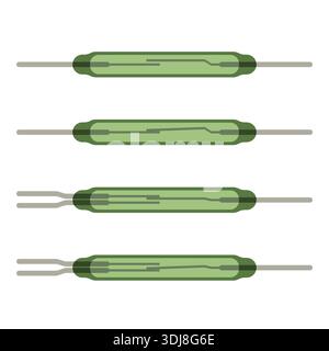 Reed switch and relay set. Electronic magnetic sensors for prototyping and industry Stock Vector