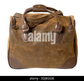 Brown leather duffel bag showing travel, luggage, and vintage style, with transparent background Stock Photo
