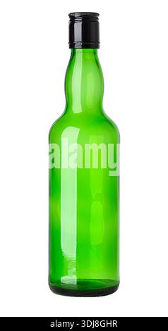 Empty green glass bottle with a black cap, ready for product branding Stock Photo