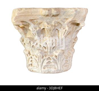 Marble corinthian column capital featuring acanthus leaves, isolated on a transparent background Stock Photo