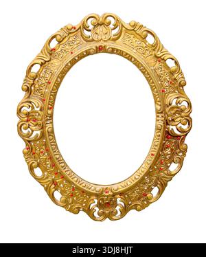 Gold oval frame with intricate baroque relief carving detail, isolated on a transparent background Stock Photo