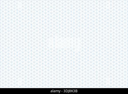 Isometric squared blue grid. Blue isometric line guides. Printable 3d perspective backdrop. Mathematic typography pattern for making notebooks Stock Vector
