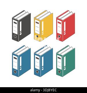 Colorful Office File Binders Set Vector Illustration Stock Vector