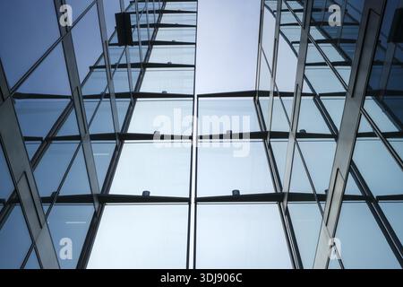 Detailed view of a glass building with reflective windows and modern design, Hegau-Tower, Singen am Hohentwiel, Konstanz district, Baden-Wuerttemberg Stock Photo