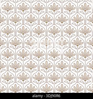 Tiny art deco daisy flowers scale festive geometric seamless pattern. Stock Vector