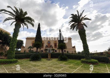 Villa Aurea, garden with bust, archaeologist Alexander Hardcastle, Valley of the Temples, Agrigento, Sicily, Italy Stock Photo