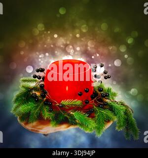 Closeup of an orange vase with christmas deco Stock Photo