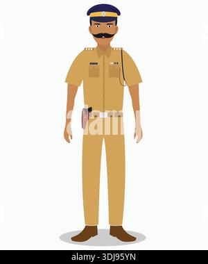 Indian Police Officer Inspector Vector Illustration Showing Law Enforcement Uniform, Authority, Public Safety, enforcement,  Security Service Concept Stock Vector