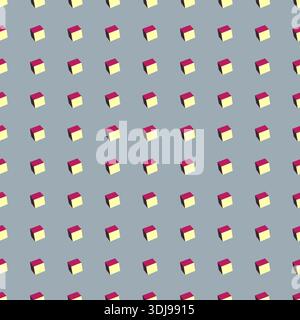 Vector seamless geometric art isometric creative pattern. Cubes repeatable color 3d shapes - repeatable funky background Stock Vector