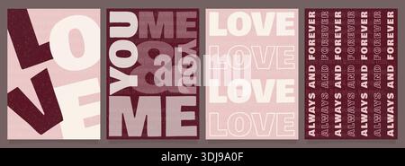 Retro love typography posters set with romantic quotes and geometric letters collection. Stock Vector