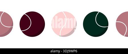 Seamless border with Tennis balls different colors with white stripe around middle. Flat-style sports equipment design Stock Vector