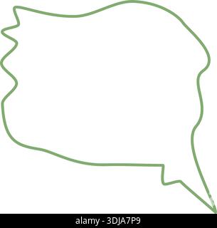 Green wavy hand drawn speech box outline creates a chat balloon icon for message and conversation. Outlined bubble and circle shape as a speech elemen Stock Vector
