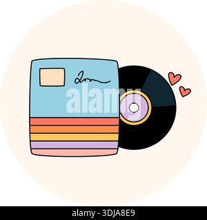 Retro Groovy Music Vinyl Box Sticker Stock Vector