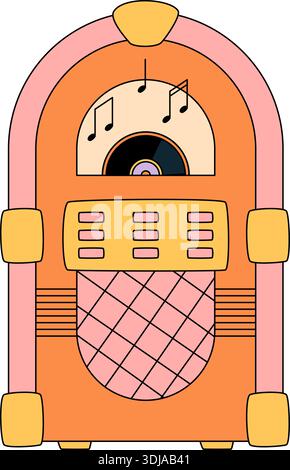 Groovy Retro Music Vinyl Box Sticker Stock Vector