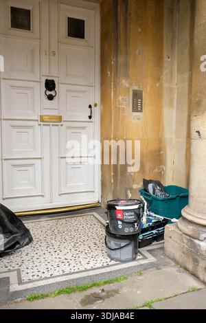 March 2024 - Painter and decoraters material left in the doorway of a large house Stock Photo