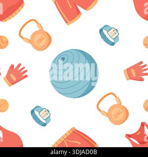 Colorful Seamless Gym Equipment Pattern Stock Vector