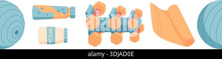 Colorful Seamless Border Of Gym Equipment Pattern Stock Vector
