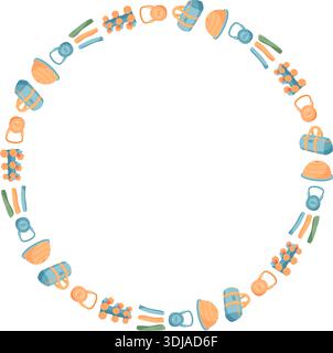 Colorful Minimal Fitness Circle Frame Stock Vector