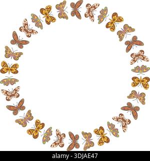 Groovy Retro Butterfly Circle Border Pattern Stock Vector