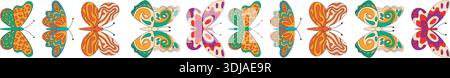 Groovy Retro Butterfly Seamless Border Pattern Stock Vector