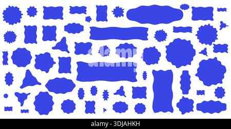 Set of monochrome blue wavy shapes. Fluid spots and irregular forms for cool backgrounds, minimal designs and ocean themes. Single hue silhouette vector illustration. Stock Vector