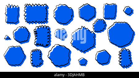Set of monochrome blue wavy organic blobs. Cool irregular spots and fluid islands for modern backgrounds, sticker designs and abstract graphics. Single hue silhouette vector illustration Stock Vector