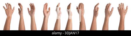 Men showing hands from different sides on white background, closeup. Collage Stock Photo