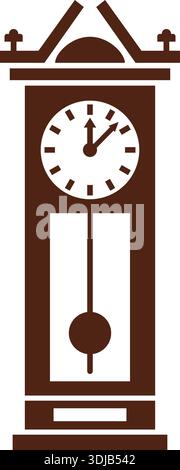 Illustration of a tall wooden grandfather clock with a round face and pendulum inside Stock Vector