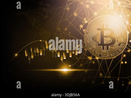 Modern way of exchange. Bitcoin is convenient payment in global economy market. Virtual digital currency and financial investment trade concept. Abstr Stock Photo
