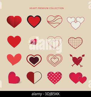 Heart symbols arranged in a square icon grid. Stock Vector