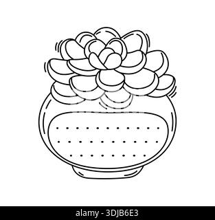 Succulent plant kids memo note frame sticker. Kids scrapbook thin line vector label, children planner To Do list lineart frame. Kid diary outline sticker or schedule memo note template with flowerpot Stock Vector