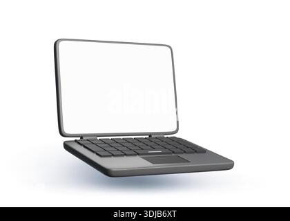 3d notebook laptop computer with blank screen. Realistic vector mockup for business presentation, remote work, online education, website development. Office digital gadget with monitor and keyboard Stock Vector