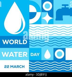 world water day illustration in flat design with geometric pattern Stock Vector