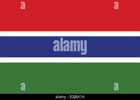 Flat vector illustration of gambia flag featuring horizontal blue, red, and green stripes with white separators. suitable for educational. Stock Vector