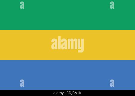 Flat vector illustration of gabon flag featuring horizontal green, yellow, and blue stripes. suitable for educational and editorial use. Stock Vector