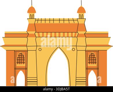 Indian Gateway vector illustration isolated. India landmark and famous object. Gateway in Mumbai icon, culture symbol, travel design element. Hystoric Stock Vector