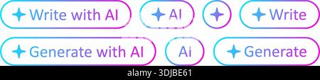 AI star button. Write, generate with AI stamp. Artificial intelligence symbol. Gradient blue purple digital AI robot sign. Magic star smart assistant Stock Vector