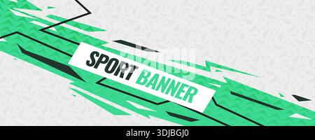 Dynamic Sport Background with Green Lightning Bolt Shapes, Arrow Patterns, and Fragments Textures. Sport Banner or Poster Design Template Stock Vector
