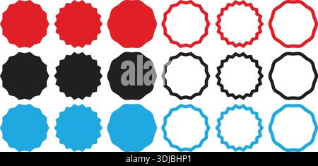 Scalloped circular frame shapes arranged in a set. Stock Vector