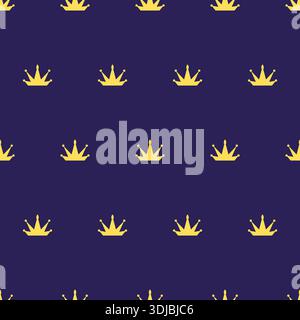 Gold Crown Seamless Pattern on blue background Stock Vector