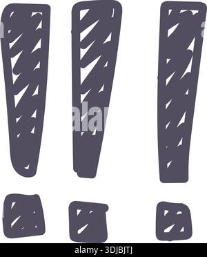 Dark grey exclamation mark icon element. Ai interface doodle style illustration Stock Vector