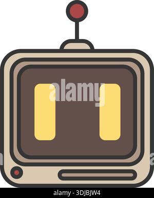 Sticker outline emoji chat-bot style face. Surprised emotion. Ai robotic avatar retro style illustration Stock Vector