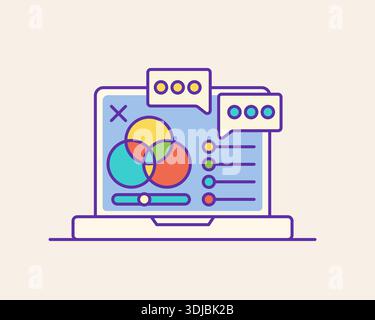 Color outline business icons set about virtual business space, business analysis, marketing and financial statistics Stock Vector