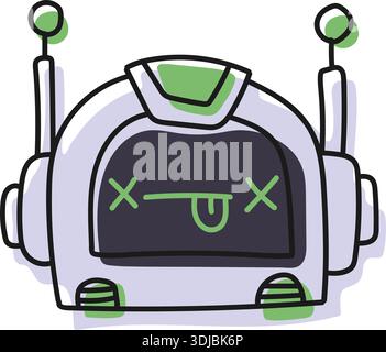 Sticker emoji chat-bot style face. Broken emotion. Ai robotic avatar doodle style illustration Stock Vector