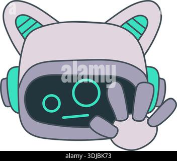 Grey and green stop sticker outline chat-bot character. Ai avatar illustration Stock Vector