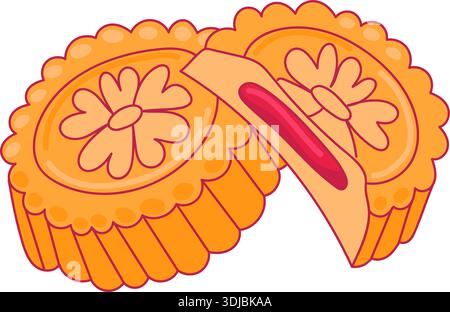 Yellow Traditional Chinese Lunar Gingerbread Flat Style Illustrations. Lunar Chinese New Year Element Stock Vector
