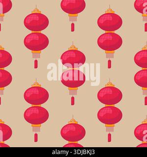 Red and Yellow Traditional Chinese Pattern. Flat Style Lanterns . Lunar Chinese New Year Stock Vector