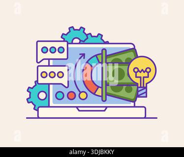 Color outline business icons set about virtual business space, business analysis, marketing and financial statistics Stock Vector